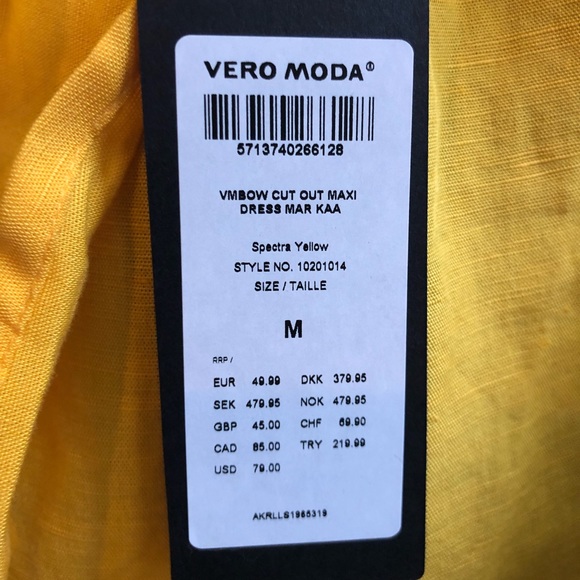 Vero Moda Cut Out Maxi Dress Yellow Medium NWT - Picture 5 of 8